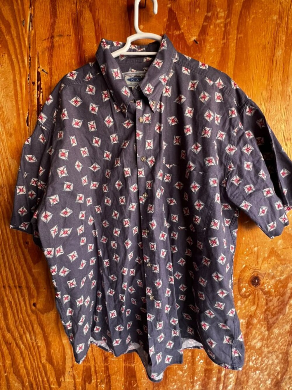 Vintage U-Mun NAK Geometric Print Short Sleeve Button Up Shirt L